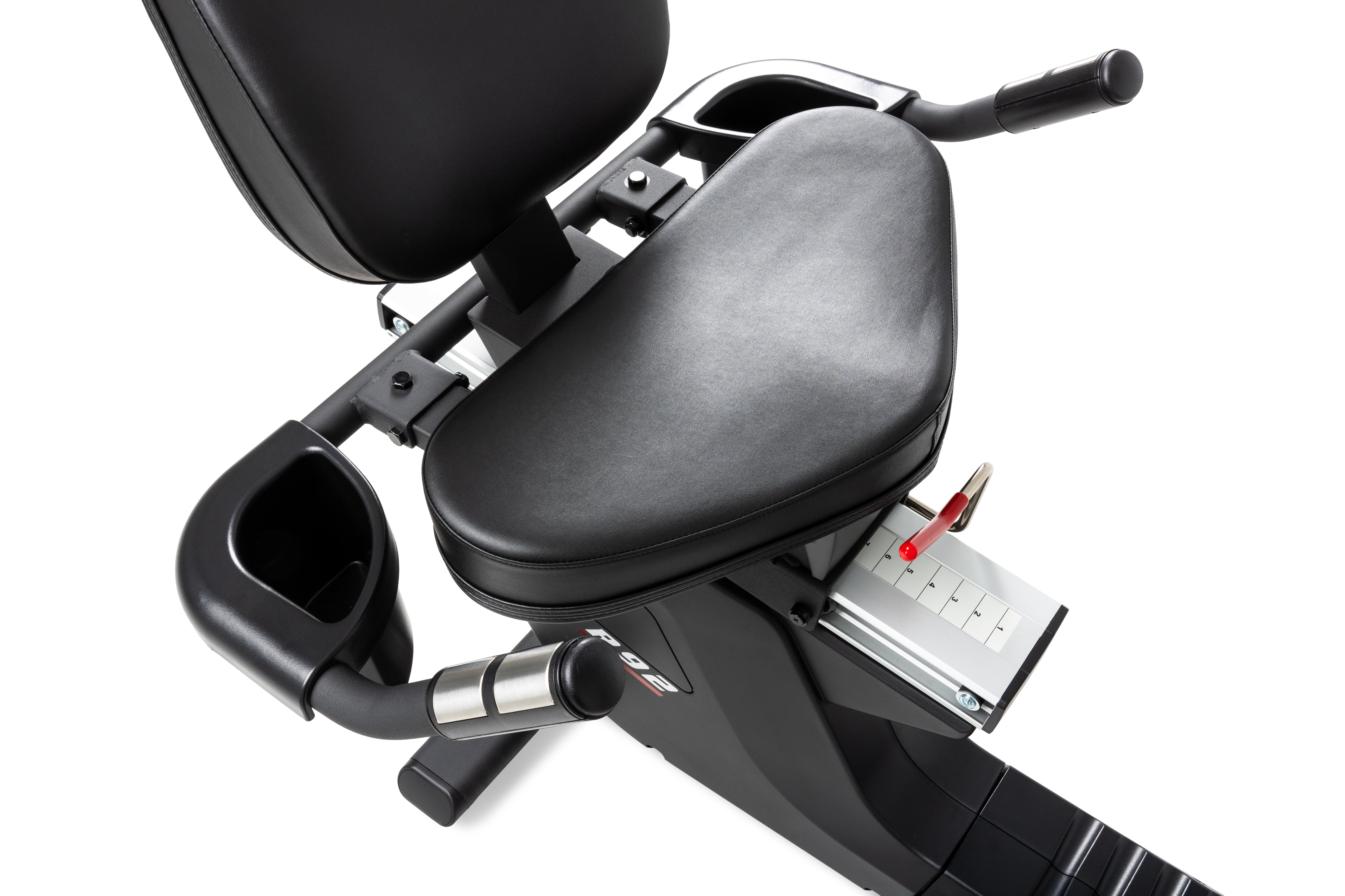 Stationary bike with online seat back